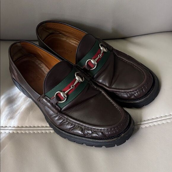 GUCCI - WEB HORSE-BIT LOAFERS BROWN ICONIC STYLE - sz 9 1/2